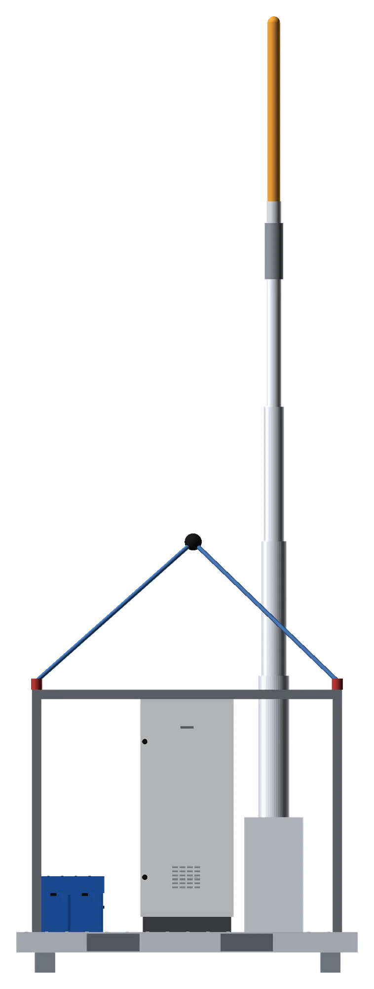 Side elevation of the sling module with its lifting frame and raised mast